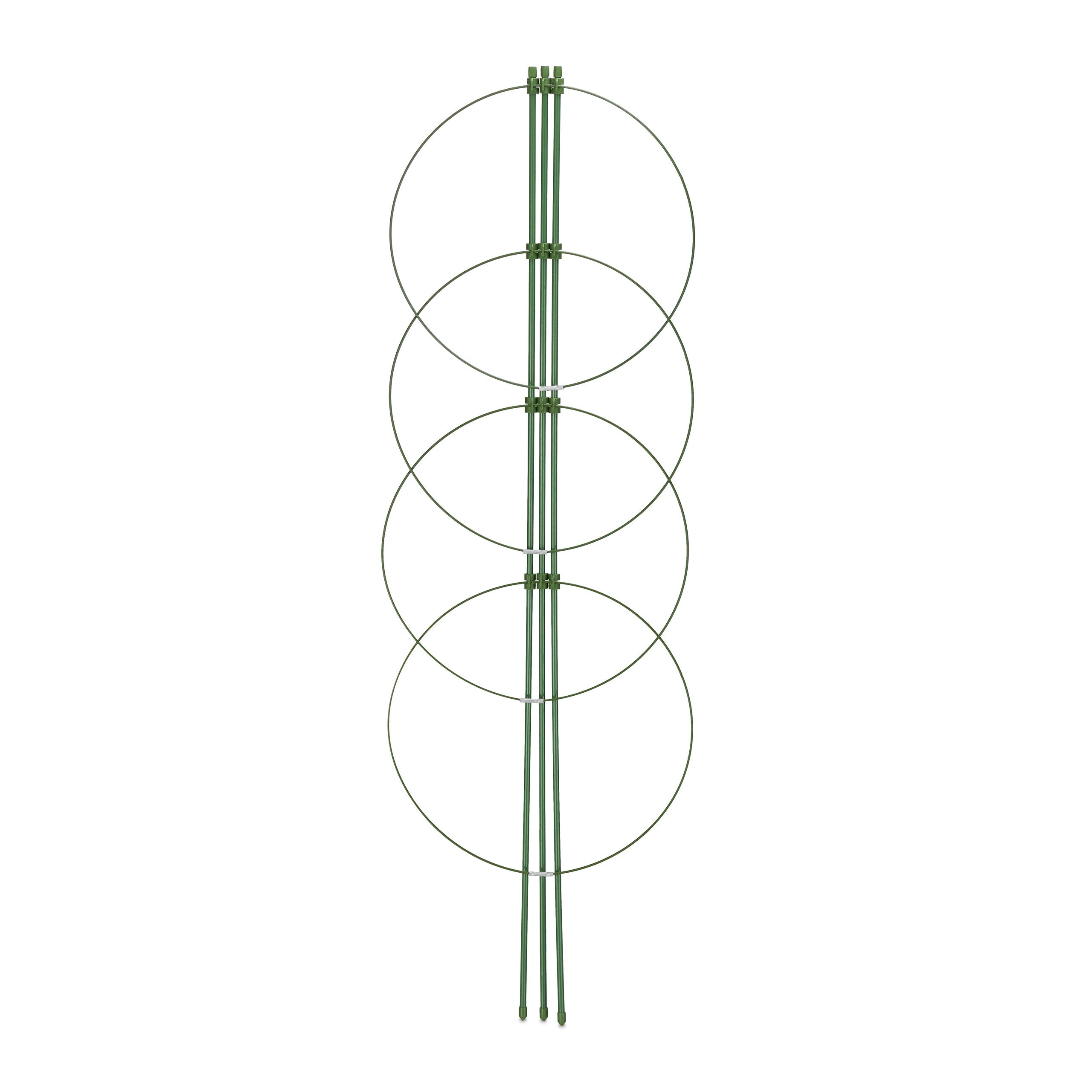 Tuteur à tomates en lot de 8, métal et plastique, hauteur : 90 cm, 4 anneaux réglables, pour plantes, vert, Relaxdays - 6