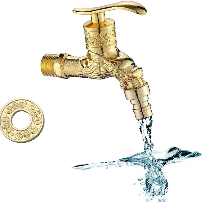 x Złoty rzeźbiony kran smoka (4 x 4 cale), mosiężny, montowany na ścianie, odpowiedni do użytku na zewnątrz, w ogrodzie, łazience i kuchni