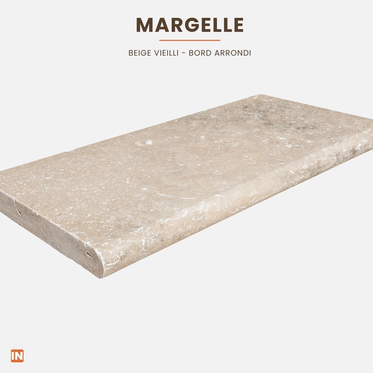 Margelle Travertin 1er Choix 33x61 cm Bord arrondi 3cm - Aspect Beige Vieilli - Inoutlet - 3