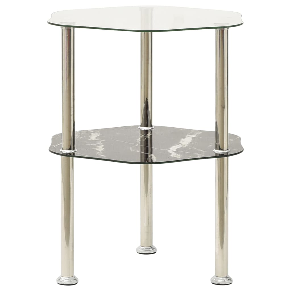 Mesa Auxiliar Negra Y Transparente De 37.4 X 21.7 X 15.7 Pulgadas, Vidrio Templado, Mesa De Centro De Vidrio Templado Con Patas De Melamina De 2 Capas, Mesa Auxiliar Moderna Y