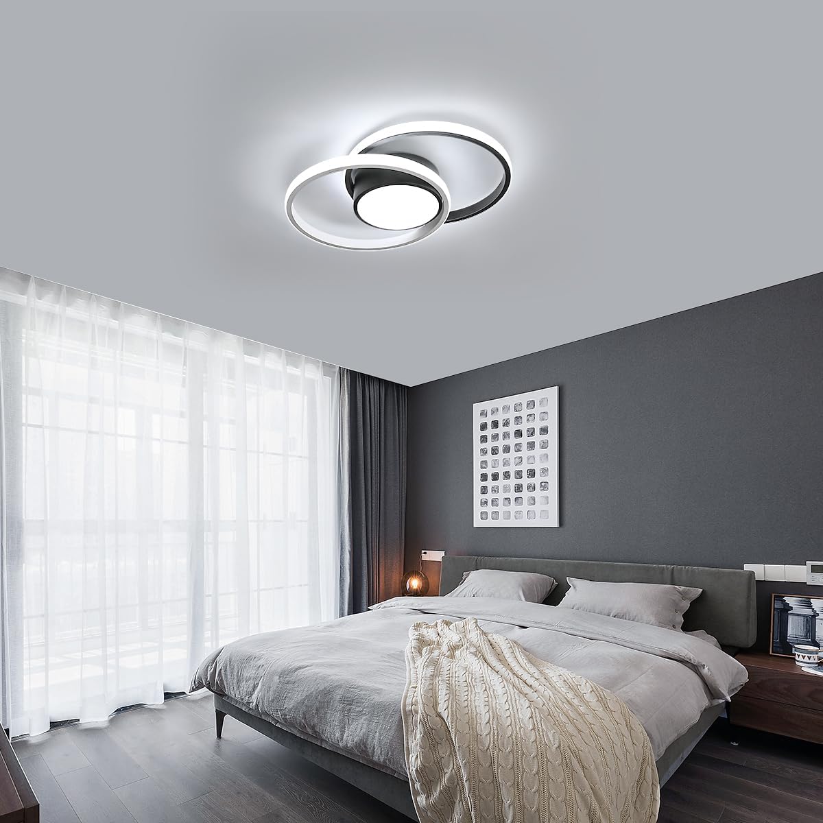 Plafonnier LED Goeco Meteor 40W - Lustre Moderne Blanc Froid 6500K, Diamètre 54cm