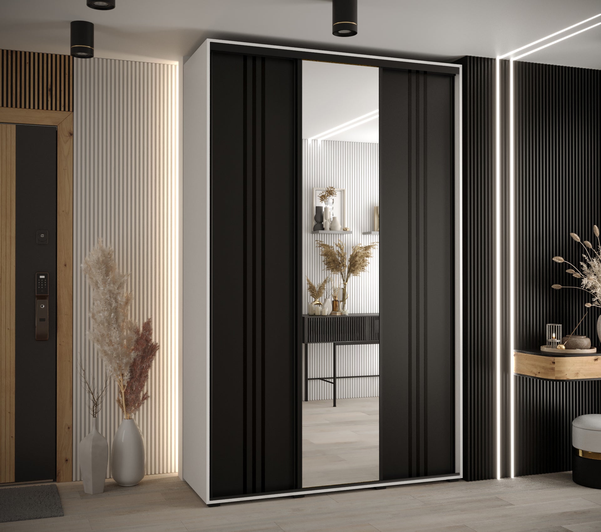 Szafa przesuwna z lustrem wysoka Davos 7 160 x 60 x 235,2 cm biały + czarny + u. czarny - Abiks Meble - 2