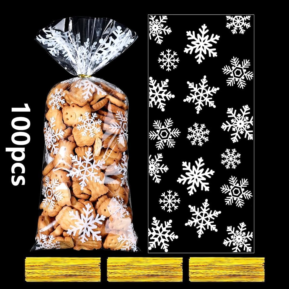 Sachet Biscuit Noel, 100Pcs Sachets Transparents pour Biscuits Sachet Bonbon Plastique, Sachet Alimentaire Cellophane Sacs de Cadeau Noel - 7