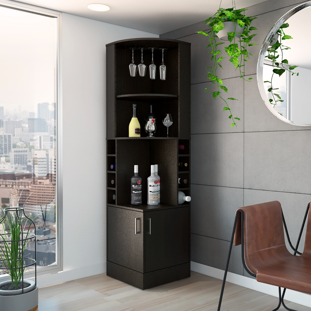 Espelism Casier à vin d'angle à 5 niveaux avec support pour verres et bouteilles de