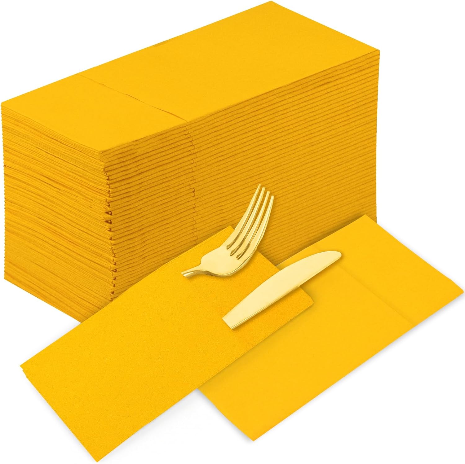 50 serwetek z tkaniny jednorazowego użytku, serwetki lniane z wbudowaną kieszenią na sztućce, na obiad, przyjęcie weselne, żółte, 40,5 x 40,5 cm