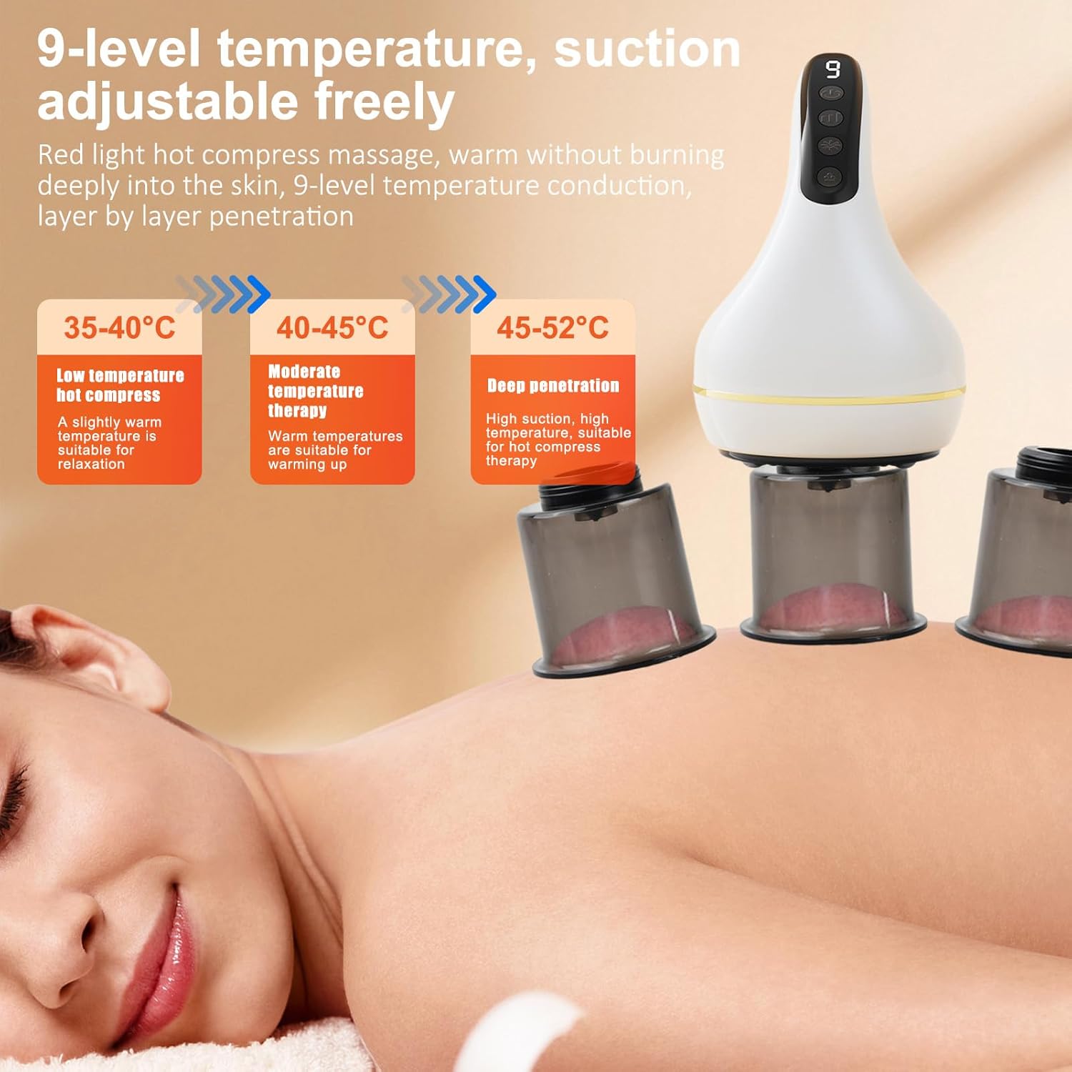 Massageador anticelulite, aparelho de massagem elétrico com ventosas, com 6 cabeças de sucção, infravermelho e calor, 9 níveis e 2 modos, para massa - 4