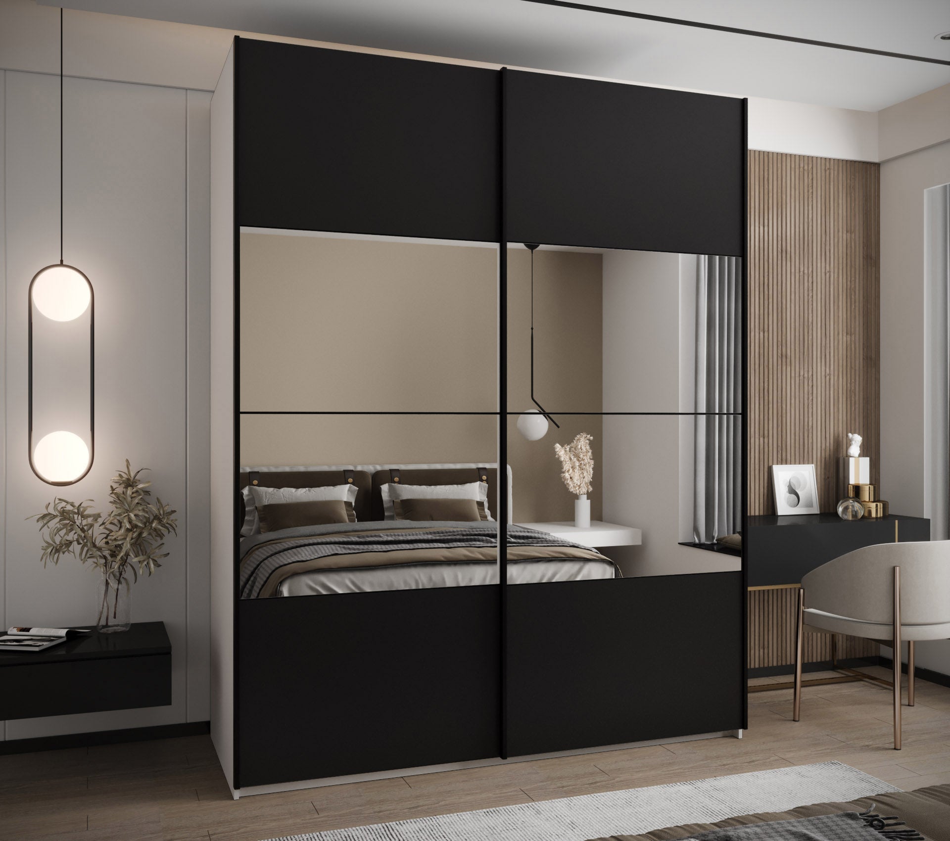 Szafa przesuwna wysoka Lux 4 200 x 64 x 245,5 cm biały + czarny + u. czarny - Abiks Meble - 2