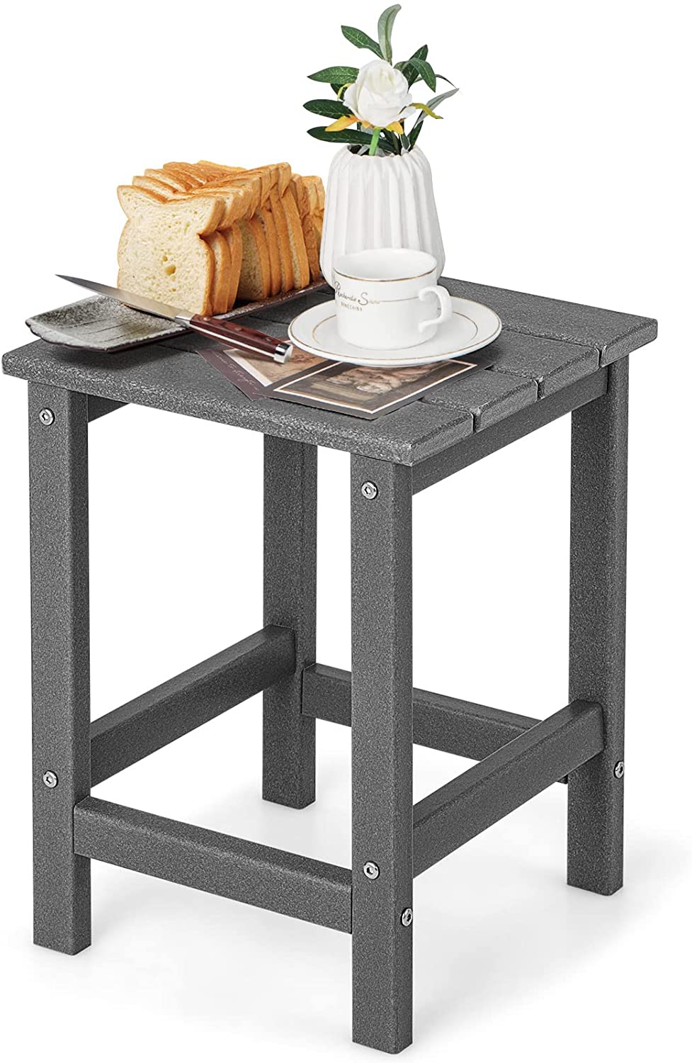Stolik pomocniczy, mały stół ogrodowy z odpornego na promieniowanie UV tworzywa sztucznego, stół balkonowy, na taras, do ogrodu, 35,5 x 35,5 x 46,5