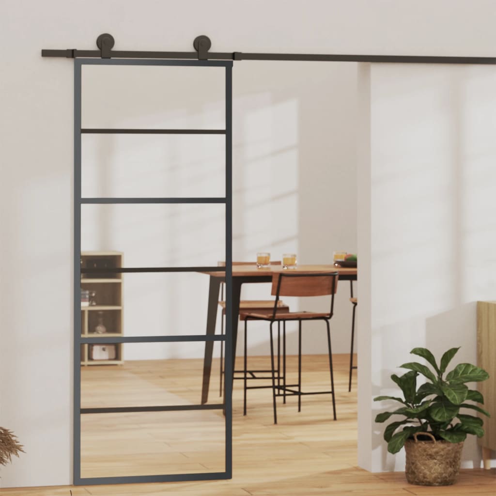 Puerta corredera | Puerta de la cocina ESG vidrio y aluminio negra 76x205 cm CFW31250 - 2