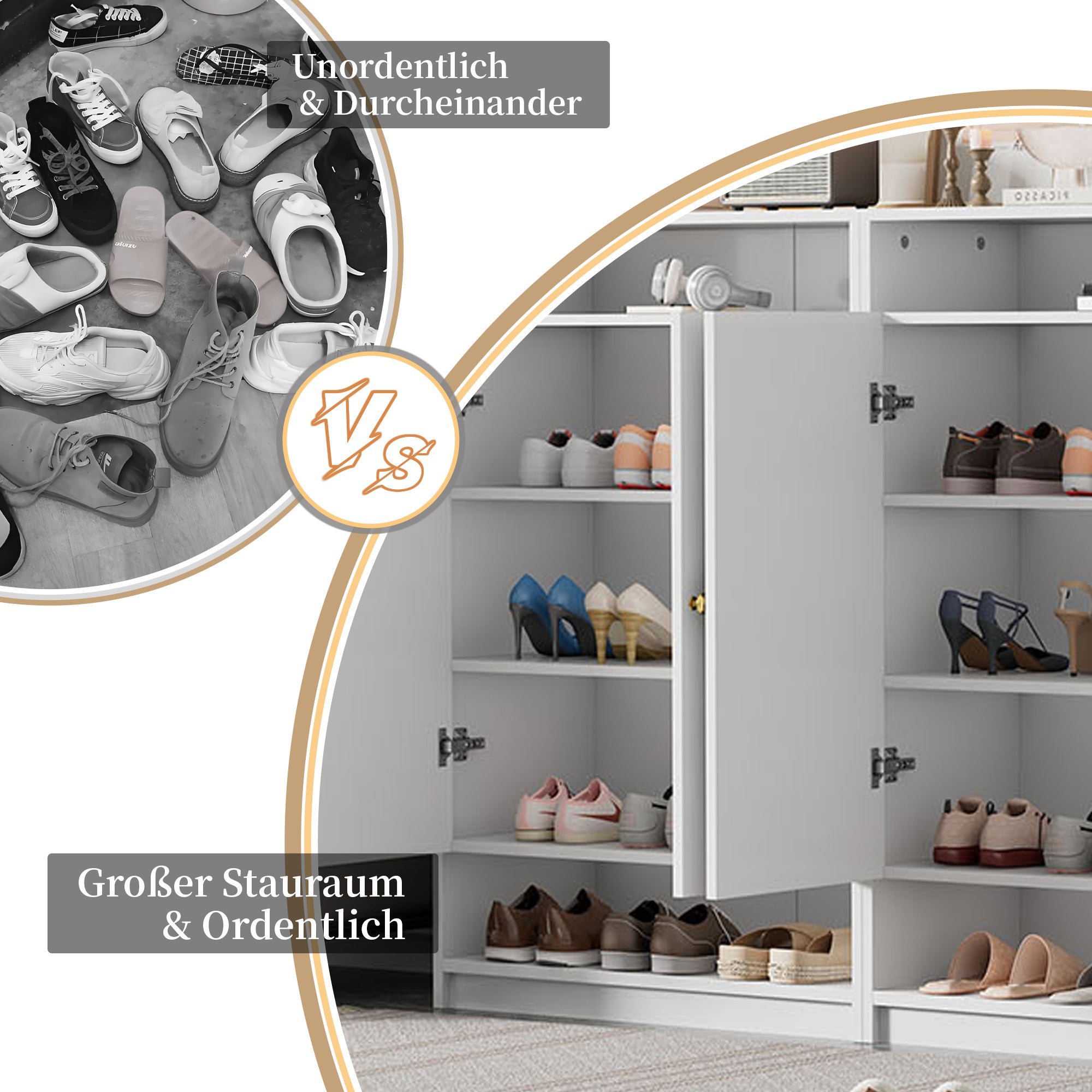 Meuble à chaussures avec 2 portes et étagères réglables - 73 x 34 x 109 cm - panneaux de particules - Blanc - 10