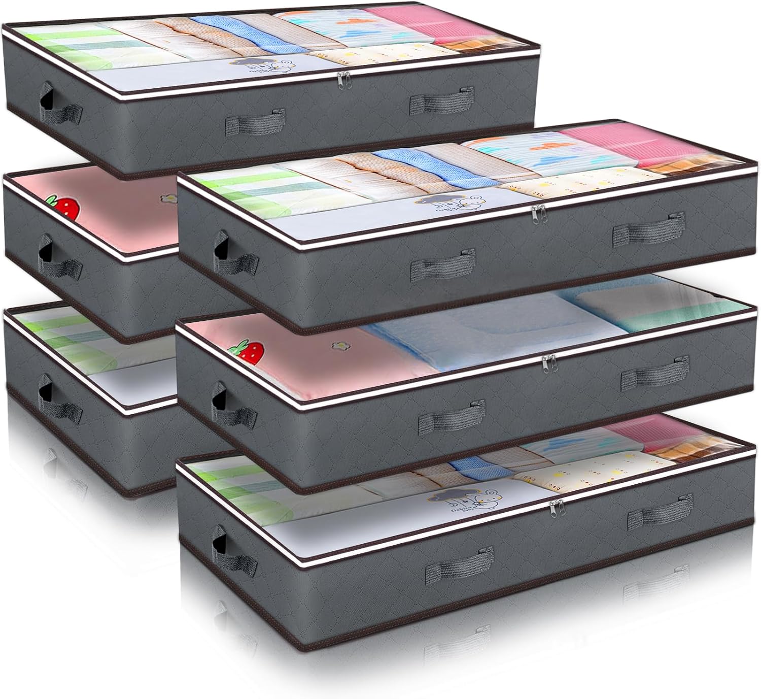 Rangement Drap Boite De Lit DIMJ Lot De 6 Organiseurs De Draps De Lit Pliables En Lin Avec Fenêtre Transparente Et Poignée, Idéal Pour Les Draps, Les Taies D'oreiller Et Les Couvertures