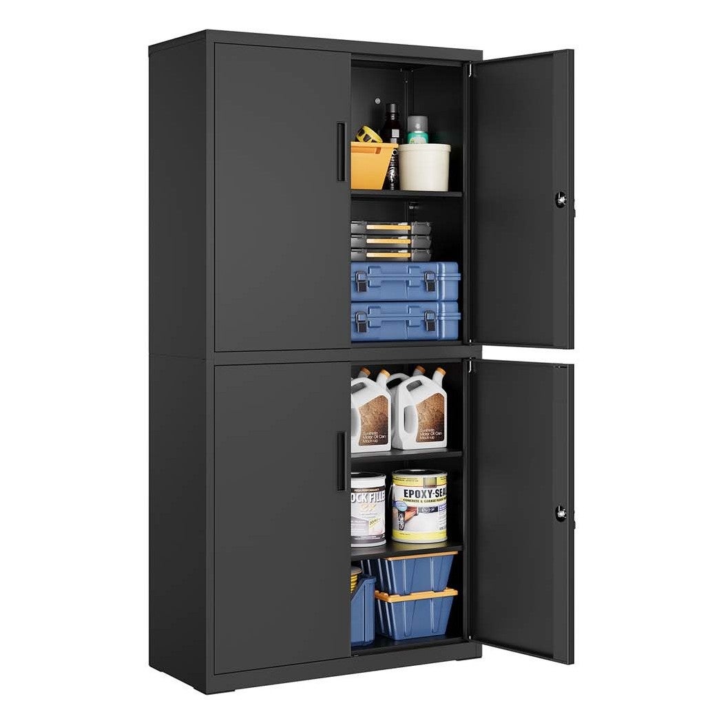 Genérico Negro Armario Metálico 5 Estantes 4 Puertas 2 Cerraduras Acero 25 Kg - Mate - Imagen 3