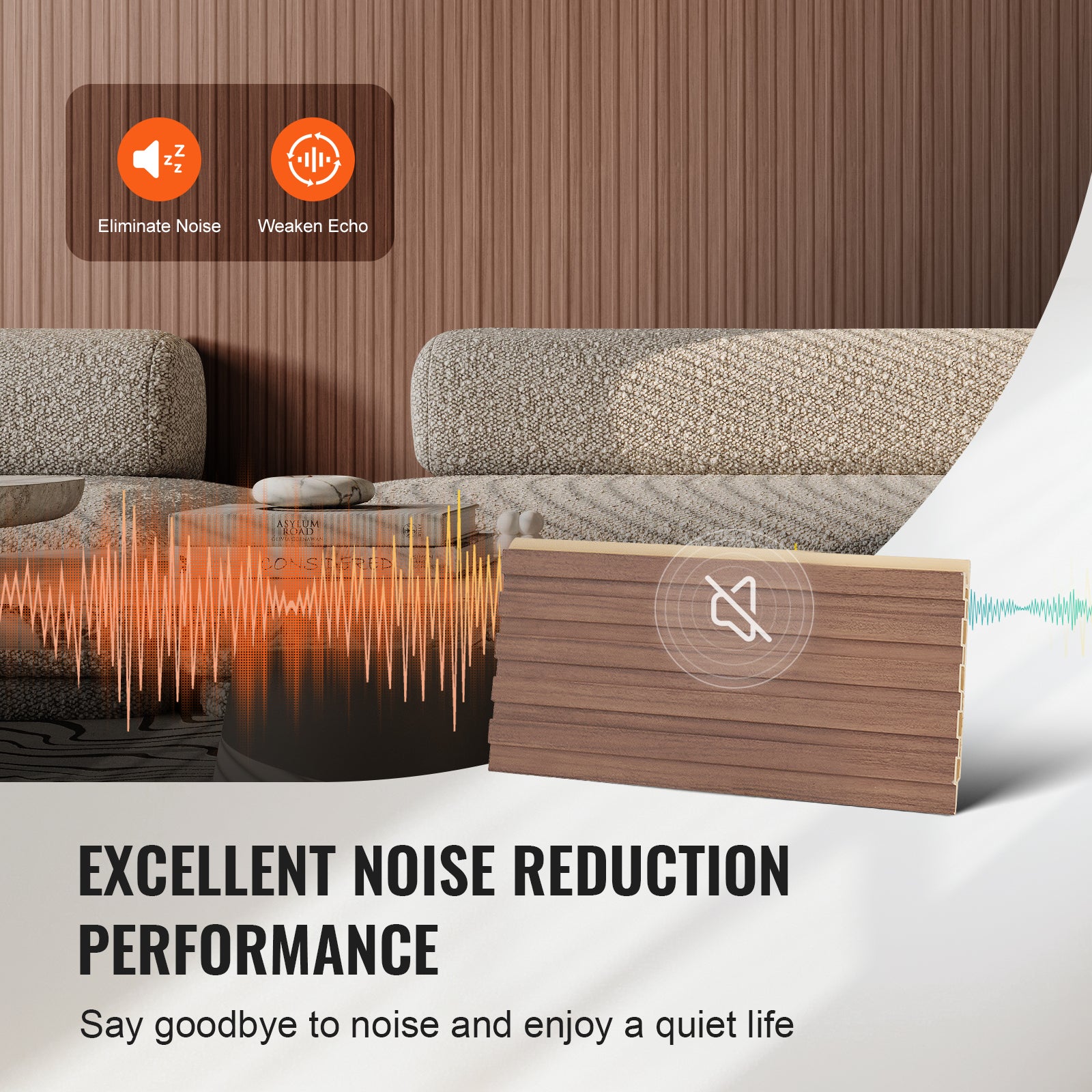 Panneau Mural Acoustique WPC VEVOR 2450x166 mm,Lot de 8,Effet Faux Bois,Réduction Bruit,Décoration Moderne,Chêne Gris - 4