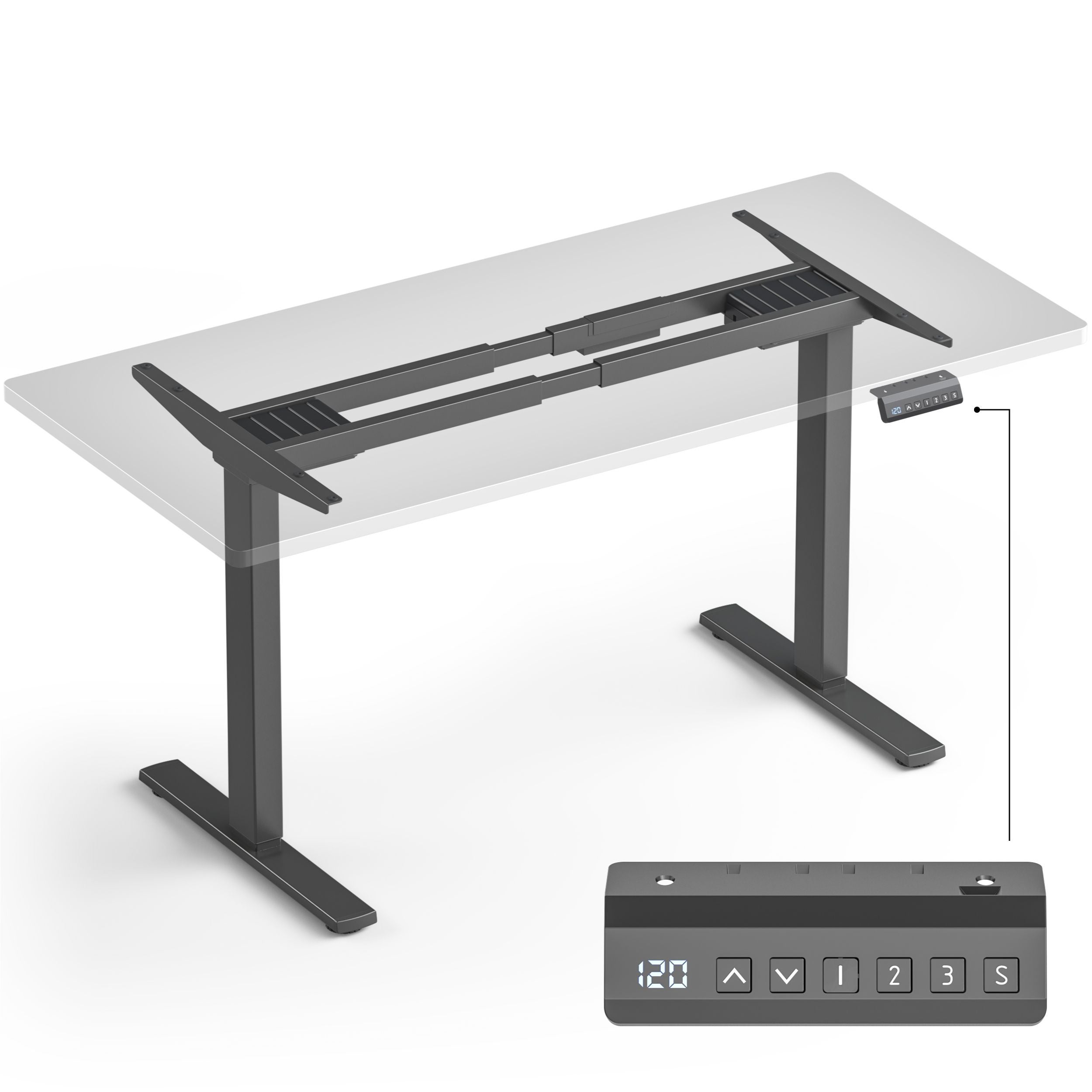 ONKRON Bureau Assis Debout Électrique avec Deux Moteurs, Réglable en Hauteur Charge jusqu'à 100 kg - Pieds Bureau Ergonomique CDF222E-B Noir - 2