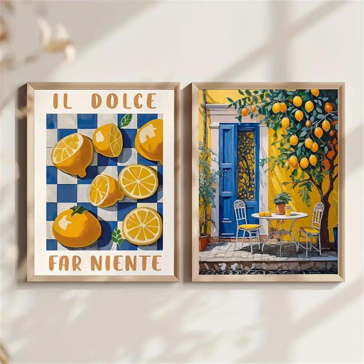 Lot de 2 tableaux muraux modernes pour salon- Paysage italien - Citronnier - Décoration murale pour chambre à coucher - Sans cadre (30 x 40 cm) - 2