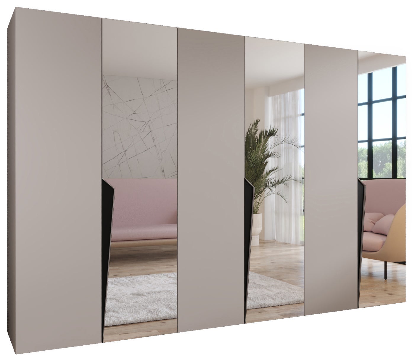 Szafa uchylna otwierana Piano 2 300 (100x3) x 52 x 202 cm kaszmir + u. Czarny Abiks Meble