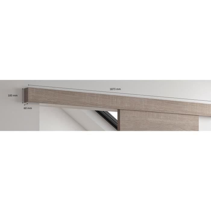 Kit porte coulissante 3 carreaux Vérone décor chêne taupe + rail 2 amortisseurs + cache rail décor assorti - H 204 cm x L 83 cm - 8