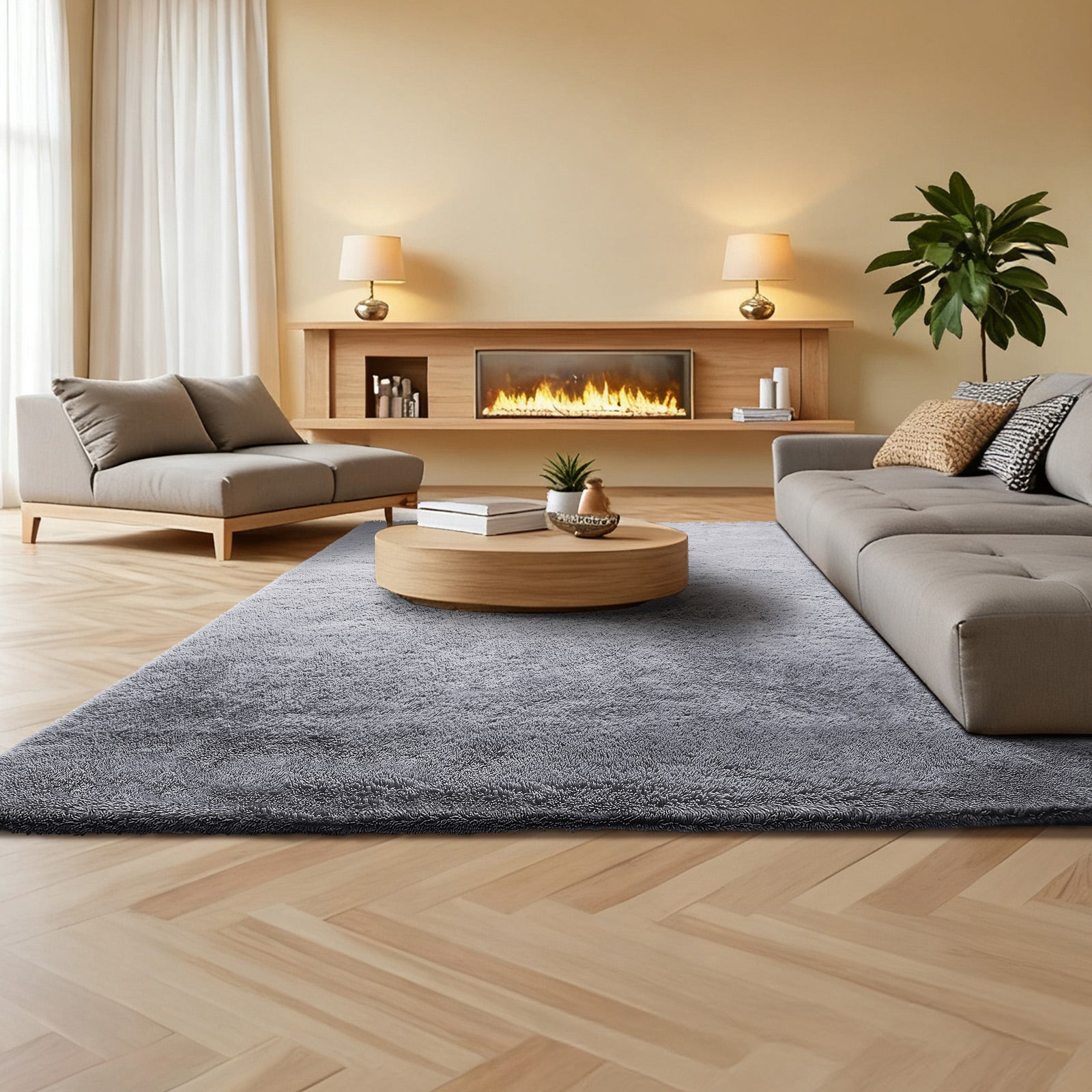Tapete de sala VEVOR de pelo longo de 2,44 x 3,05 m, decoração retangular, antiderrapante, macio e fofo, com base não tecida, cinza fumado - 8