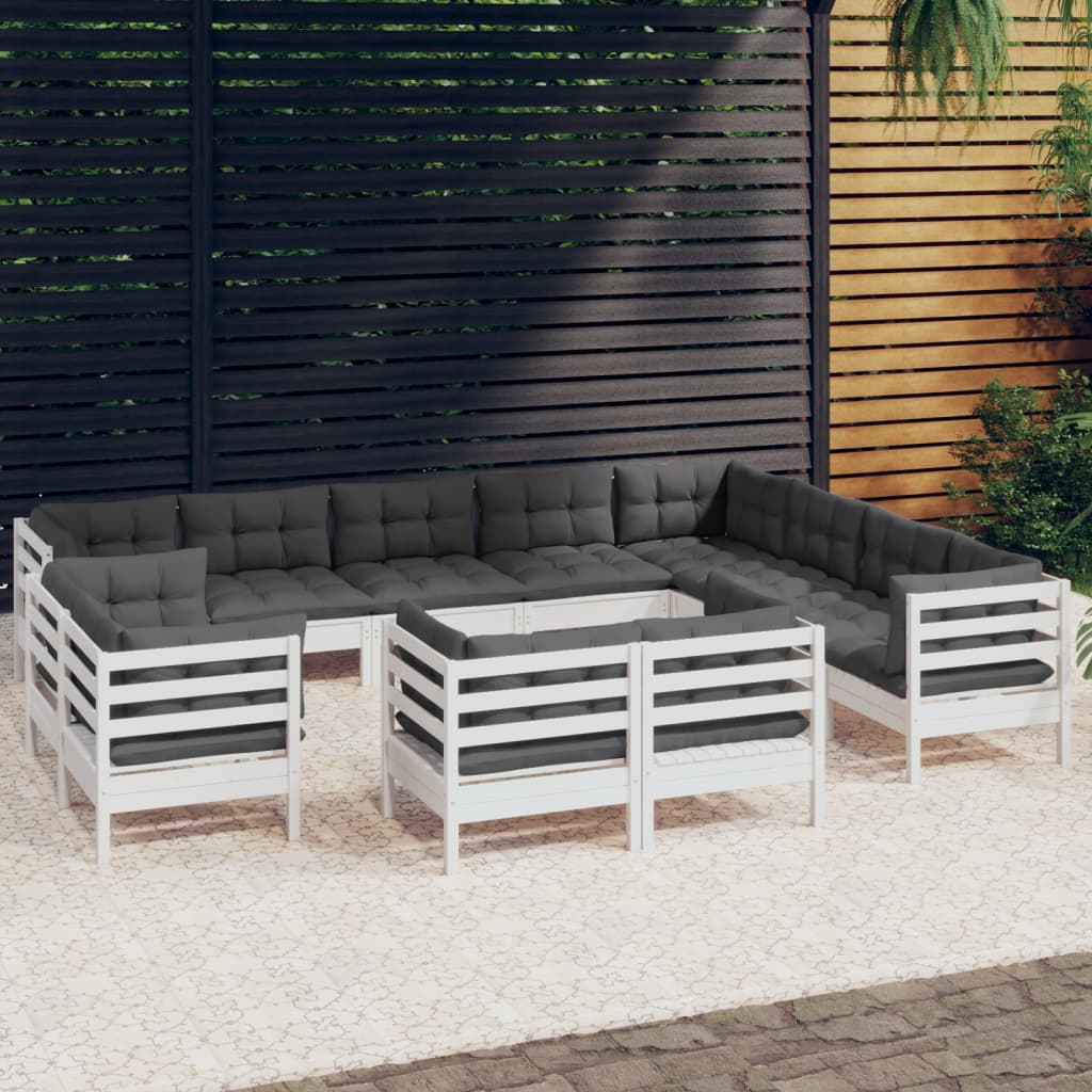 VidaXL Set Divani da Giardino 12 pz con Cuscini Bianchi Legno di