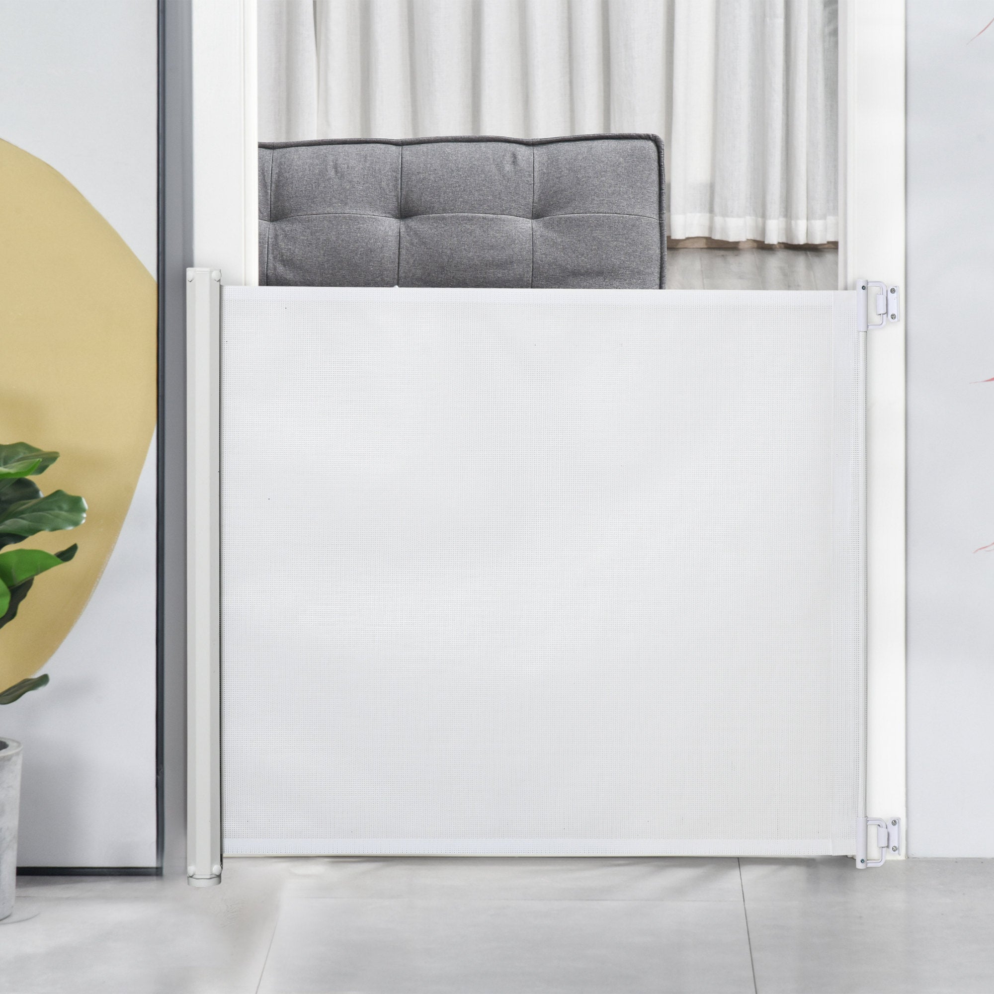 Barrera de Seguridad PawHut Poliéster, Acero Blanco 115x5.5x82.5 cm - 2