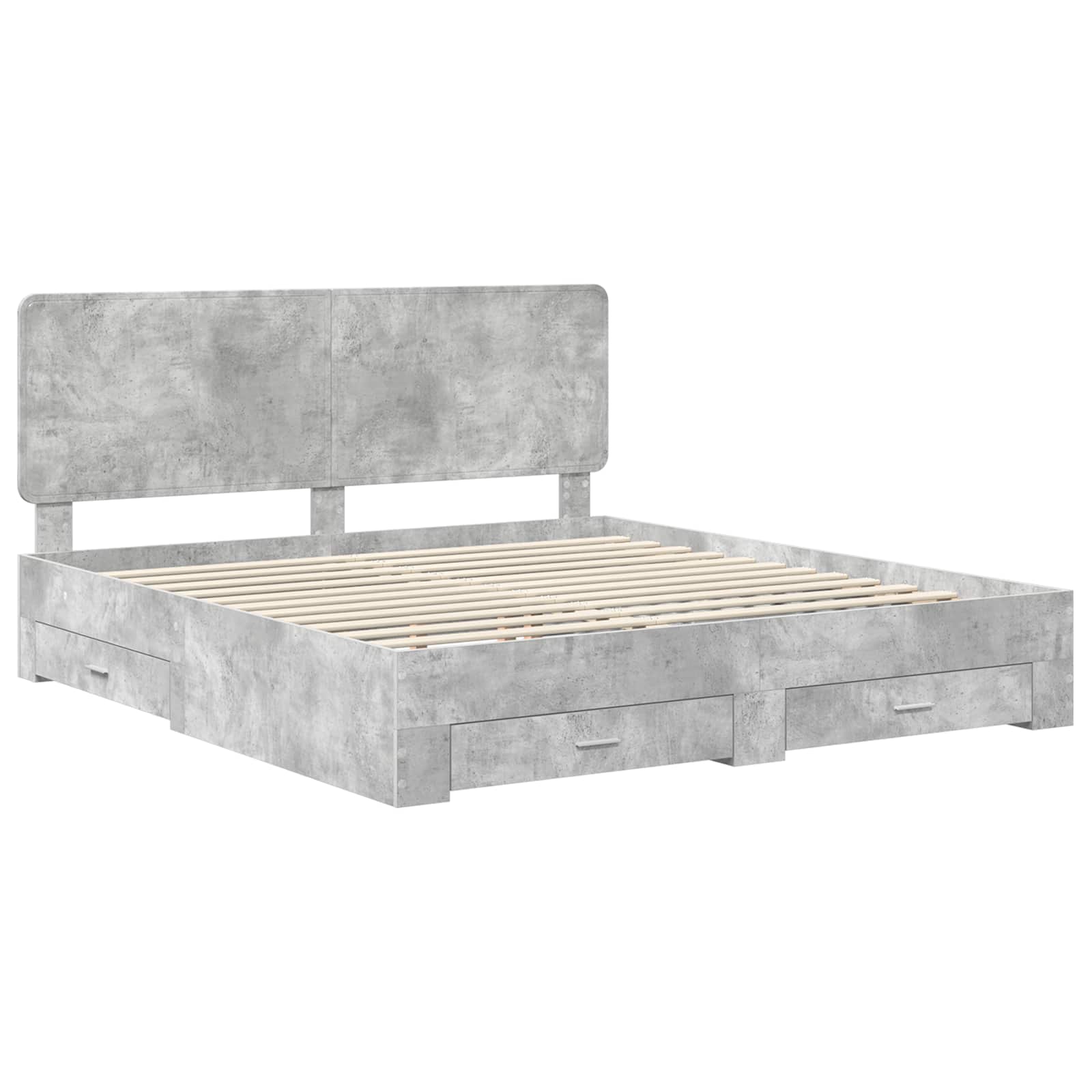 Cadre de lit gris béton 200 x 200 cm panneau de bois - 4