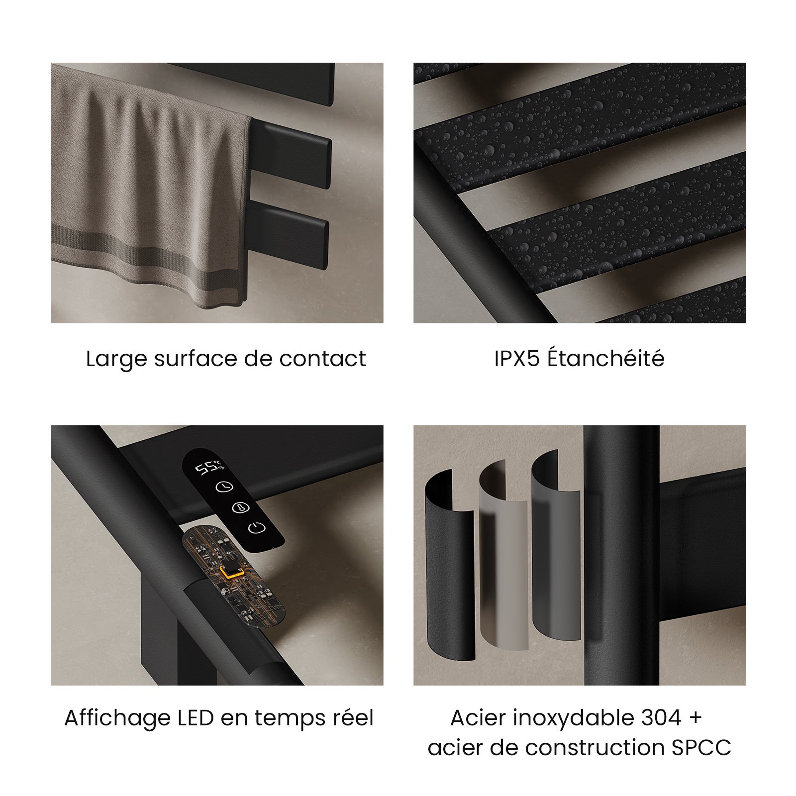 EMKE Sèche-serviettes Électrique Pivotant 180° avec Étagère - WiFi & Vocal - 76 x 45 cm, 120 W, Noir Mat - 4