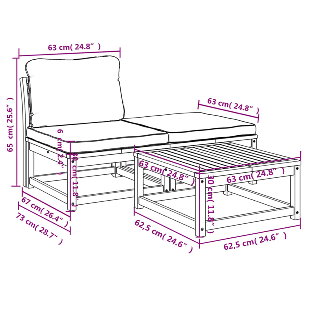 Maison Exclusive - Salon de jardin 3 pcs avec coussins bois massif d'acacia - 8
