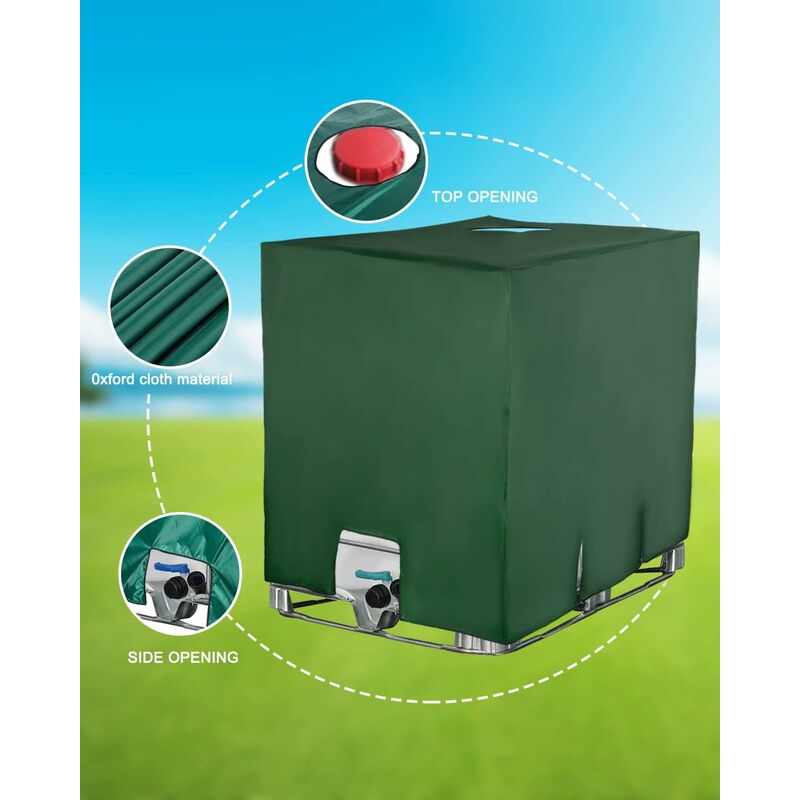 Bache pour Cuve IBC 1000L, Bache de Réservoir d'eau Couvercle, Anti-UV Anti-Poussière Bache de Housse Protection, Bouchon Cuve a Eau Bâche (116 x 100 - 5