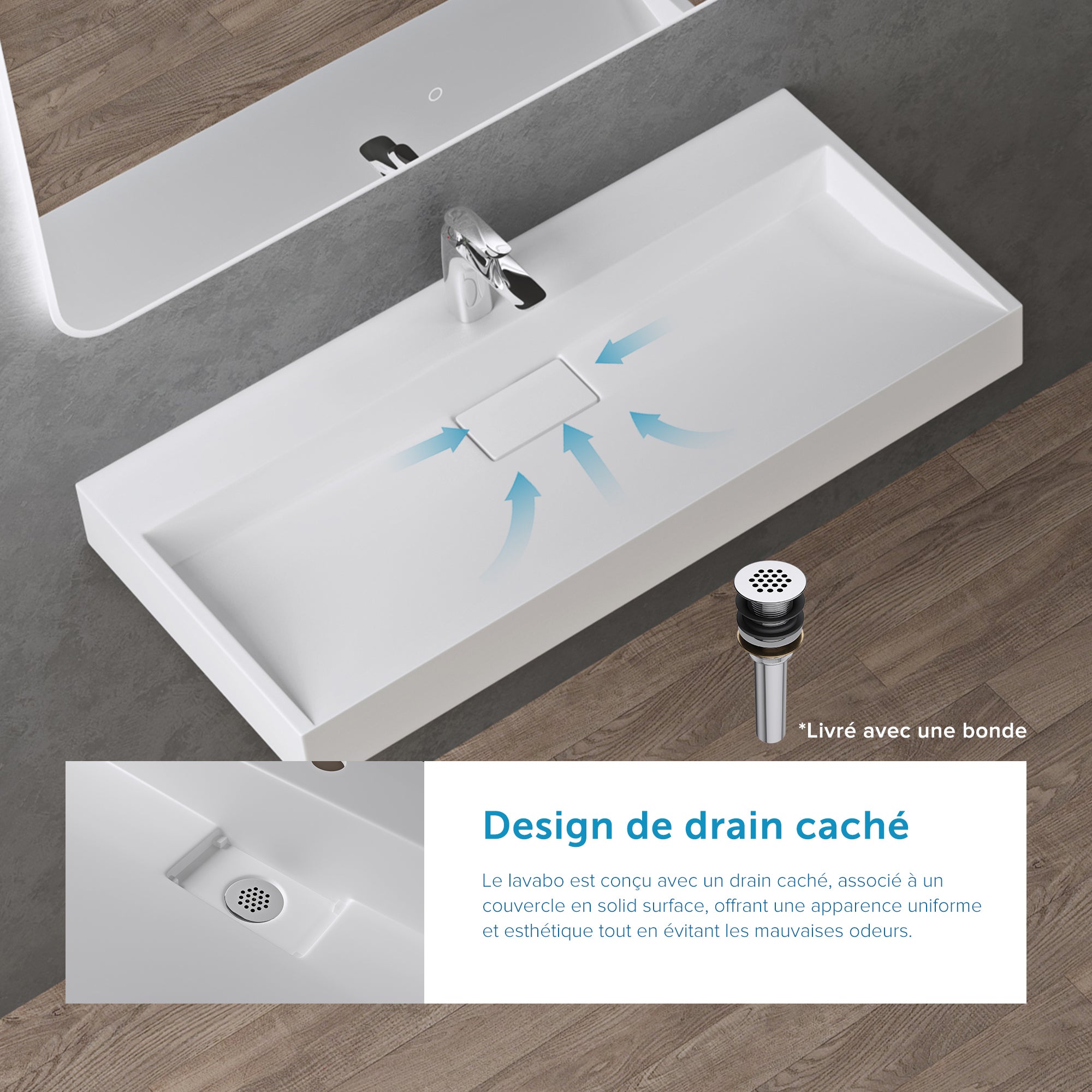 Lavabo Suspendu, Vasque à Poser, Lave-Mains Rectangulaire, 100x46x11cm, Blanc Mat, avec Bonde, Colossum19 doporro - 3
