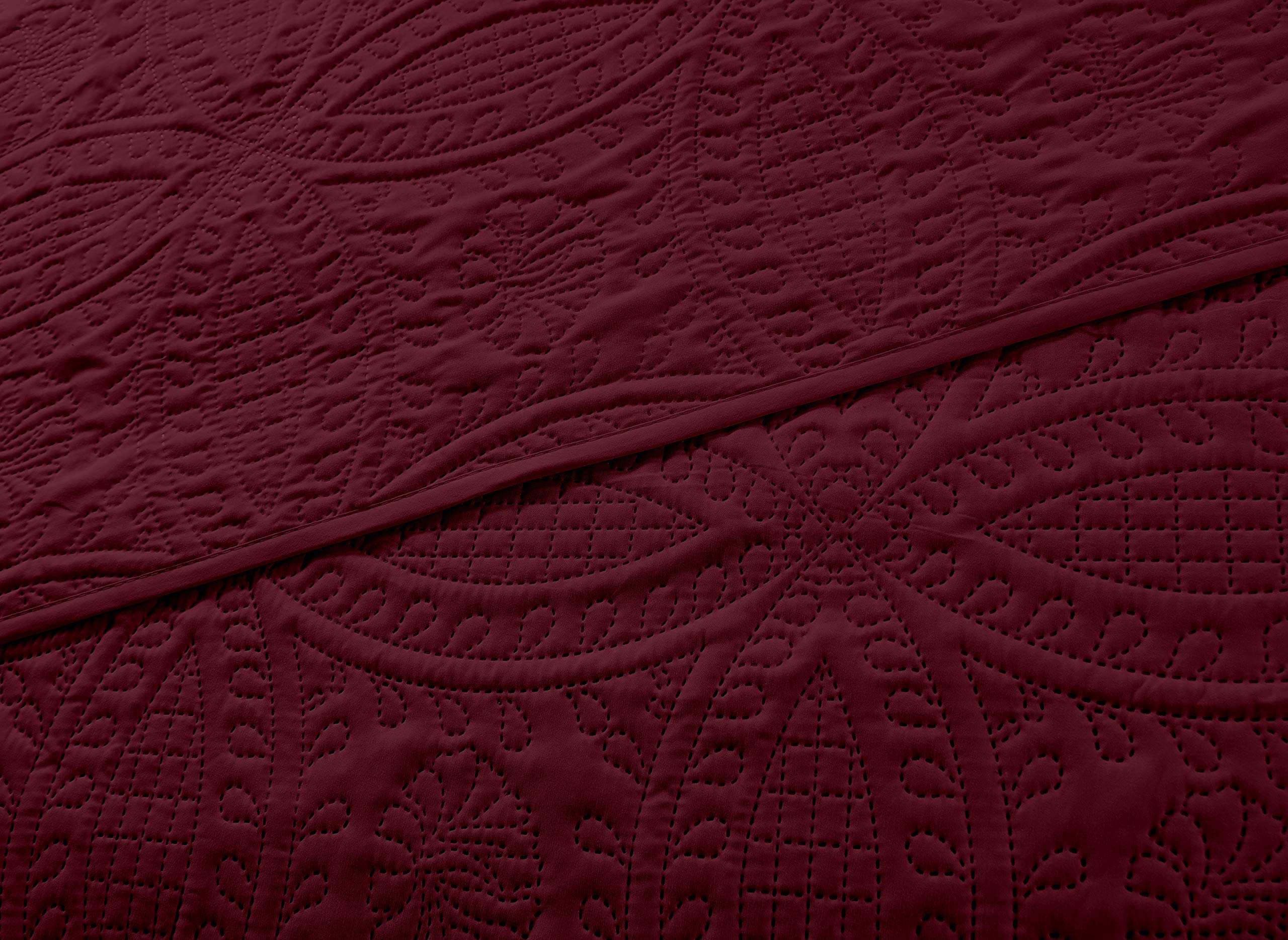 Chezmoi Collection Austin 3-Piece Oversized Bedspread Coverlet Set (King, Bordeaux) - 7