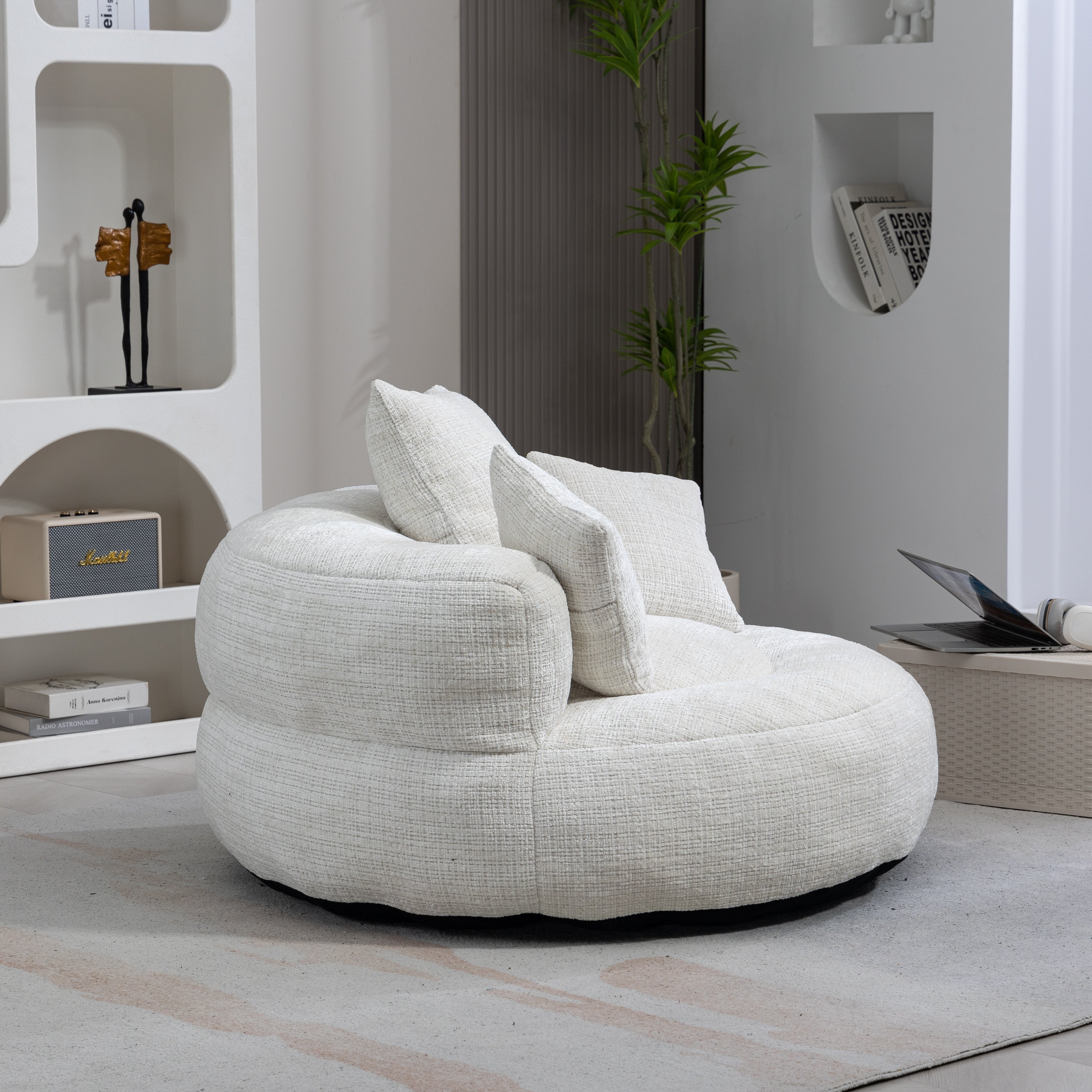 Poltrona Lazy Sofa com três almofadas, assento confortável com encosto alto, para adultos e crianças, interior/exterior, chenille bege - 9