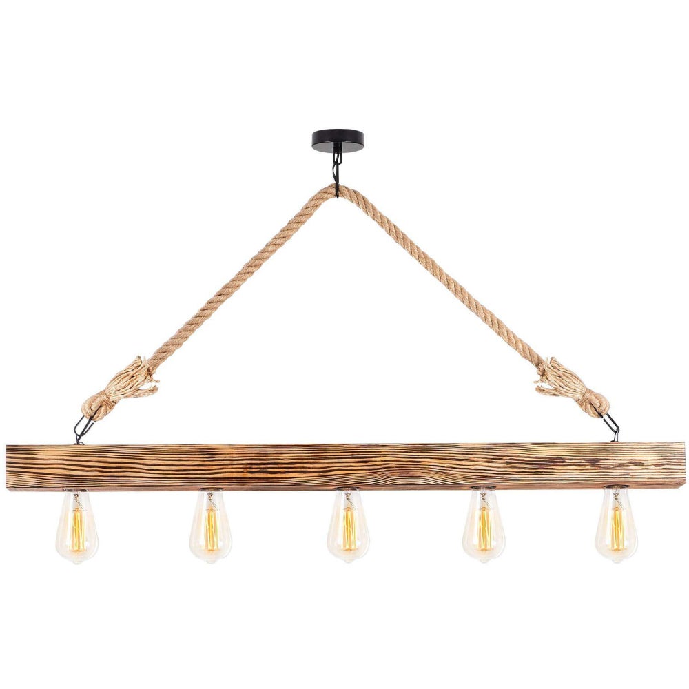 Lustre en bois - 5 lampes - L. 100 x H. 53 cm - Coloris naturel - EREBOS - 9