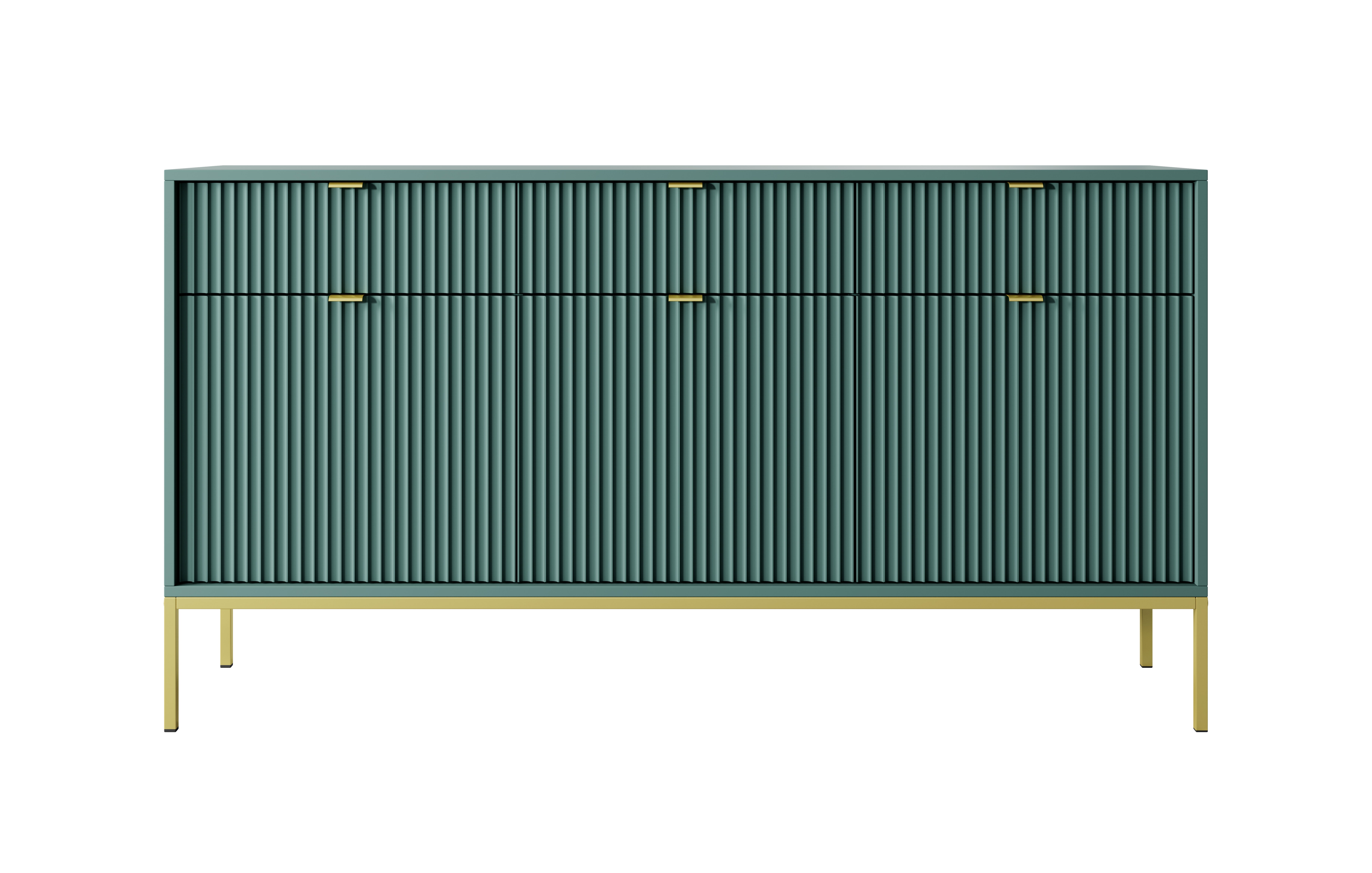 Komoda: 3 szuflady, 3 drzwi, Labrador, stelaż złoty, 154 x 83 x 39 cm, uchwyty złote - 2