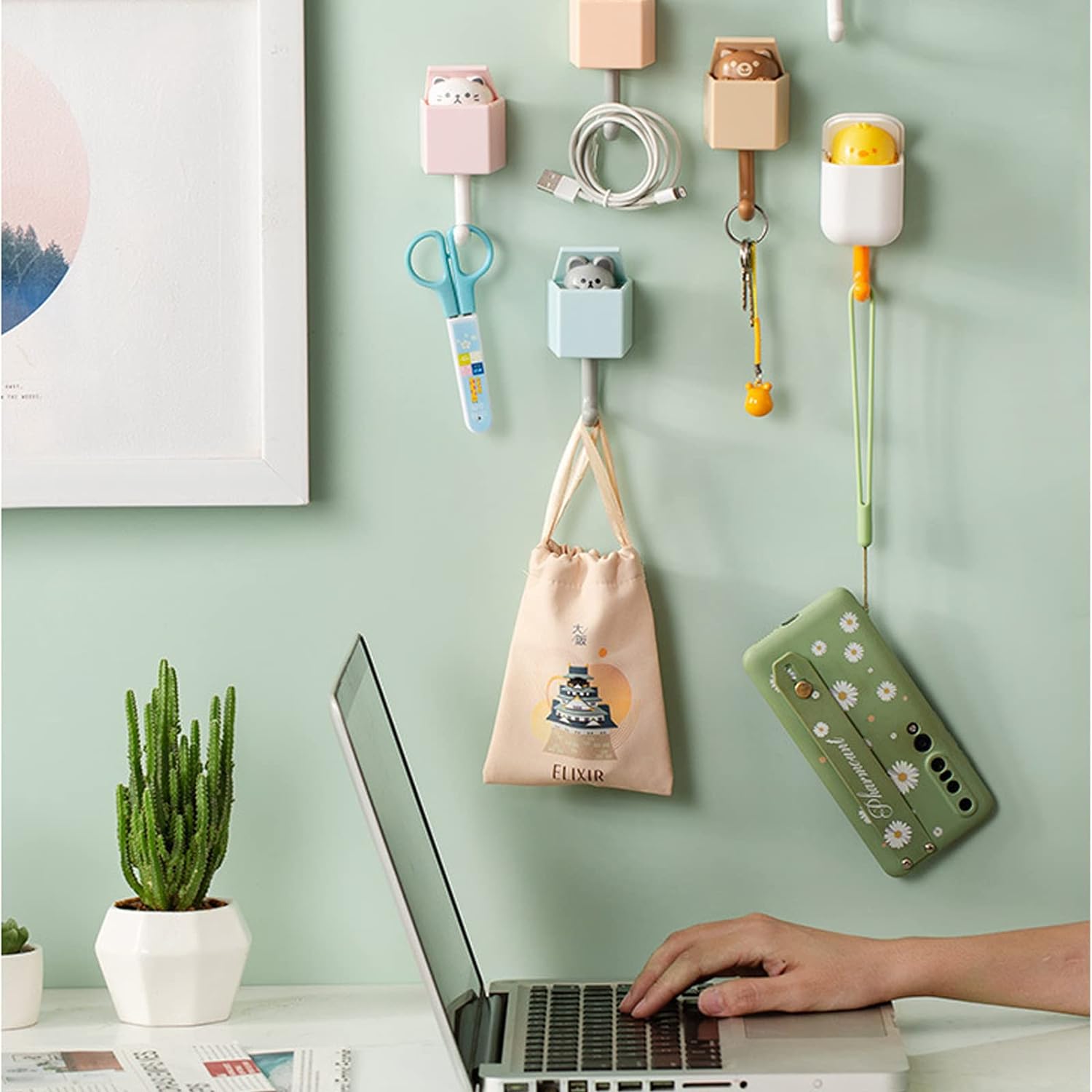 6 Ganci Autoadesivi A Forma Di Dinosauro Per Bambini - Senza Foratura, Portata 2.5kg, Per Pareti Lisce - Foto 3