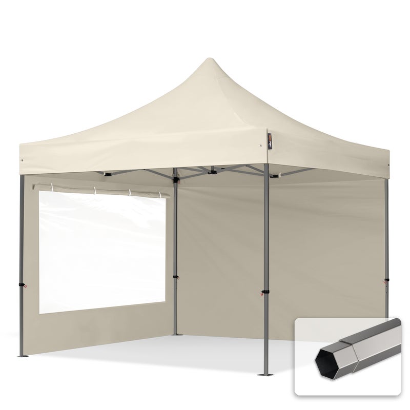 3x3 m Namiot Ekspresowy, PREMIUM Stal 40mm, ze ścianami bocznymi, okna panoramiczne, kremowy