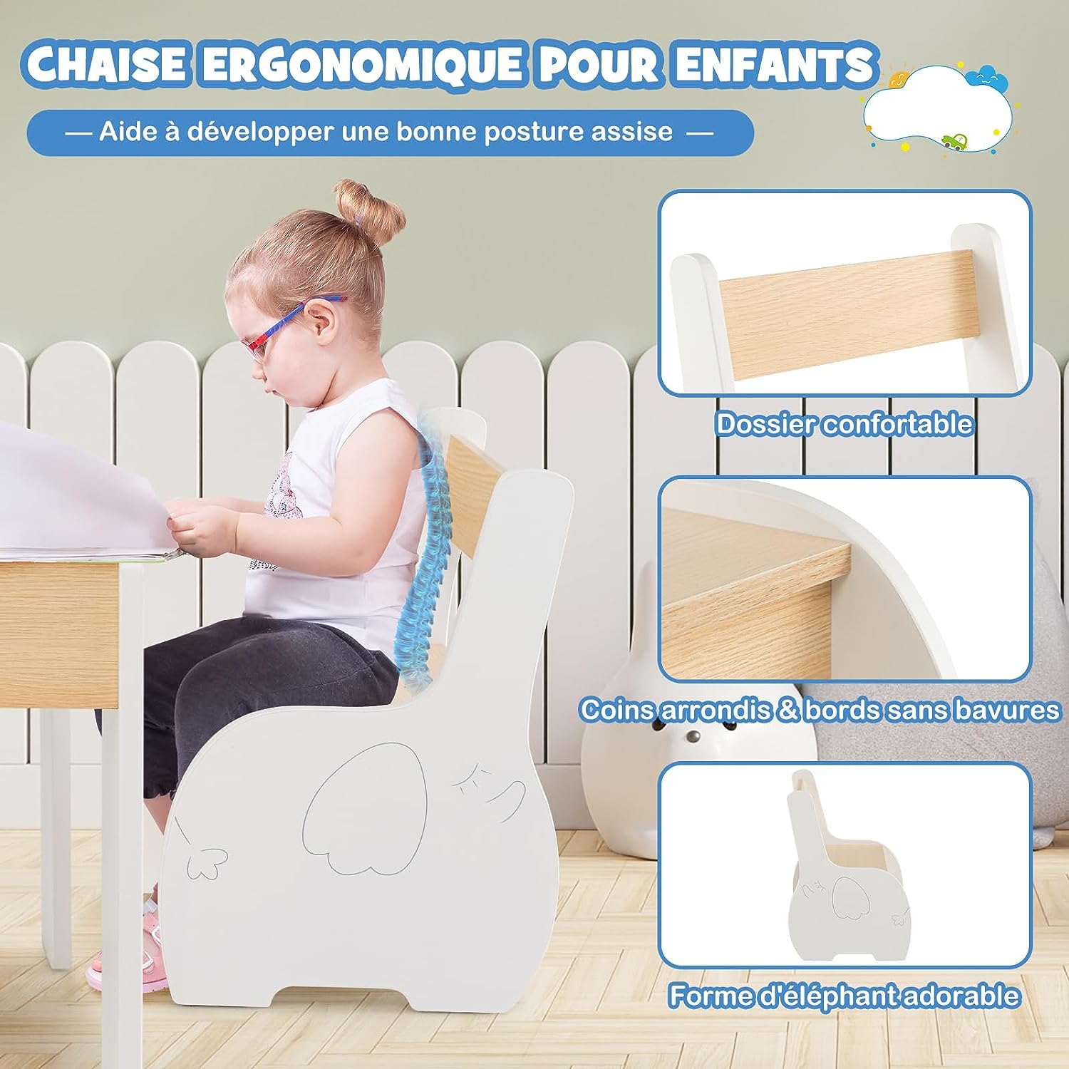 3 in 1 Set Tavolo e Sedie per Bambini, Tavolo da Attività per Bambini con 2 Sedie, Lavagna Rimovibile e Deposito, per Giocare, Disegnare e Leg - 4