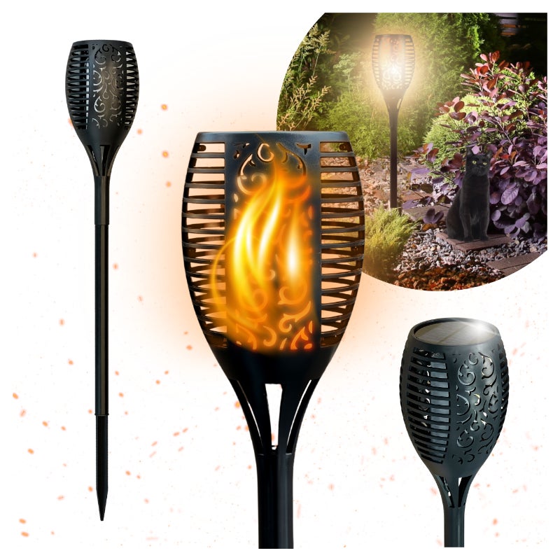 Lampa Solarna Ogrodowa Duża LED 96, Wbijana Pochodnia Płomień Latarnia