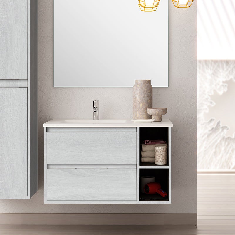 Meuble de salle de bain 80cm vasque déportée - 2 tiroirs et 2 niches - OLYMPE - hibernian (bois blanchi) - 2