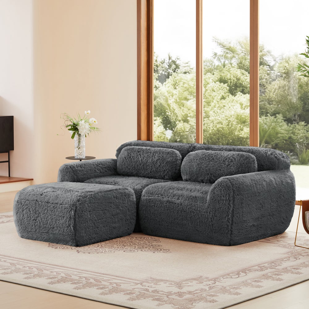 Sofa narożna, w kształcie litery L, 2-osobowa, modułowa, pluszowa, do małych pomieszczeń, z poduszkami, szara
