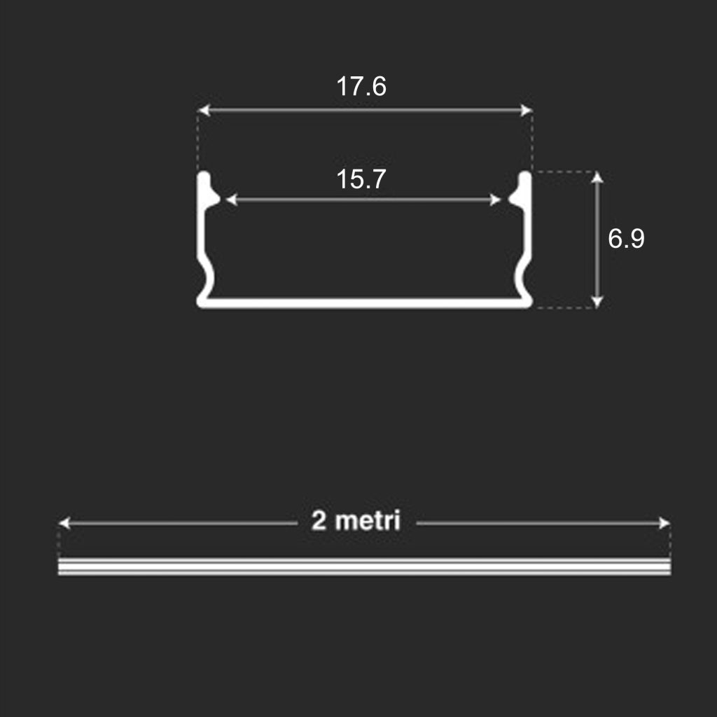 Profilé en aluminium de couleur argent pour bande LED Couverture satinée 2000*17.6*6.9mm - 3
