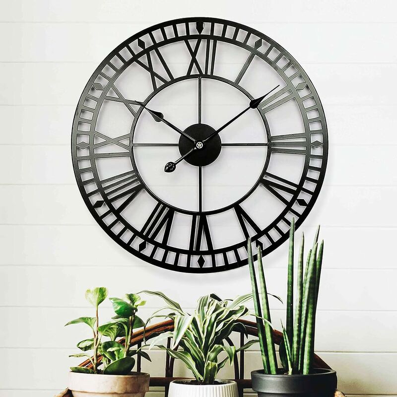 HAITANG Grande Horloge Murale Ronde de 80 cm Presque silencieuse à