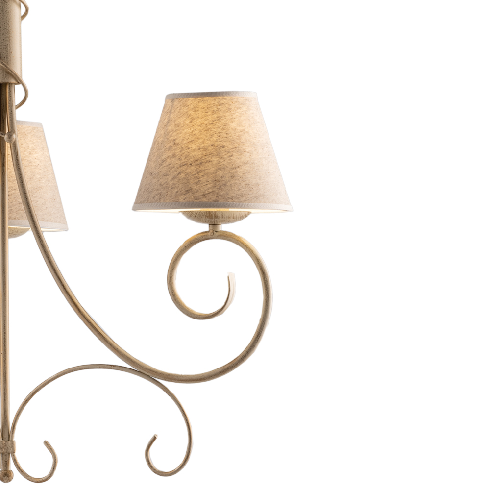 Lustre Vienna fer ivoire, décor or antique, abat-jour jute d.13, 3 lumières d.52 cm, déco douce et lumineuse - 4