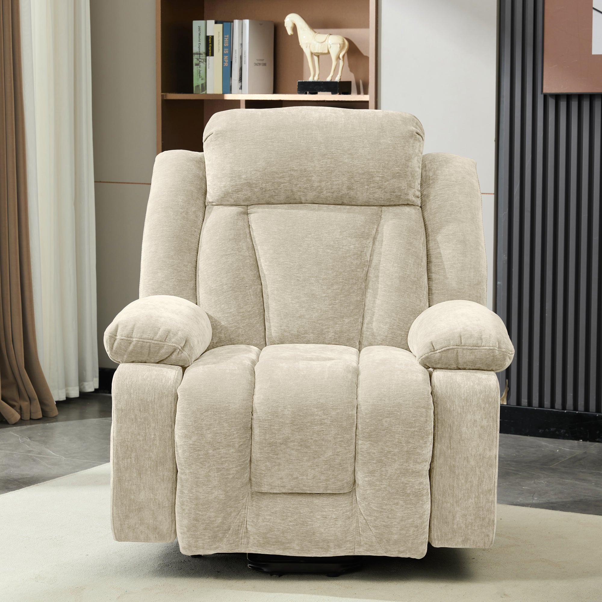 Fauteuil de massage électrique inclinable avec massage 8 points et fonction chauffante - 95 x 94 x 107 cm - Prise USB - Tissu en chenille - Beige - 9