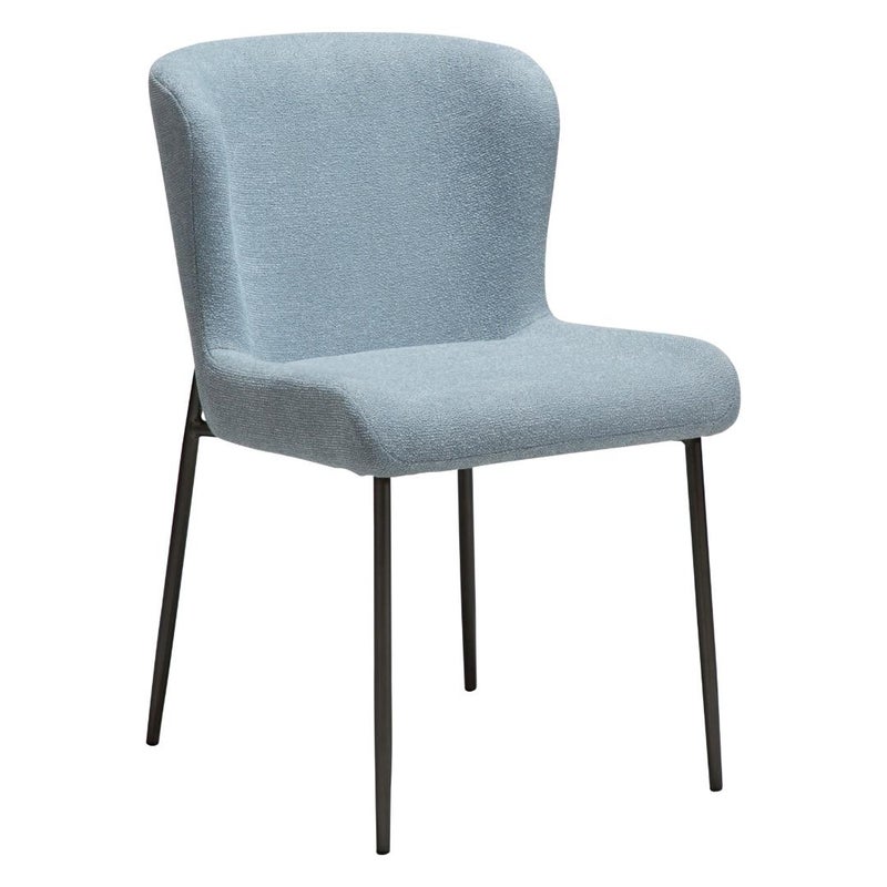 Glam Dan-Form krzesło stołowe bouclé niebieski.