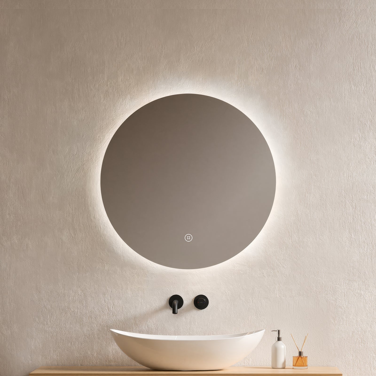 EMKE Okrągłe Lustro łazienkowe z oświetleniem LED 50 cm, z 6500K, możliwość ściemniania, funkcja pamięci, przełącznik dotykowy, IP44