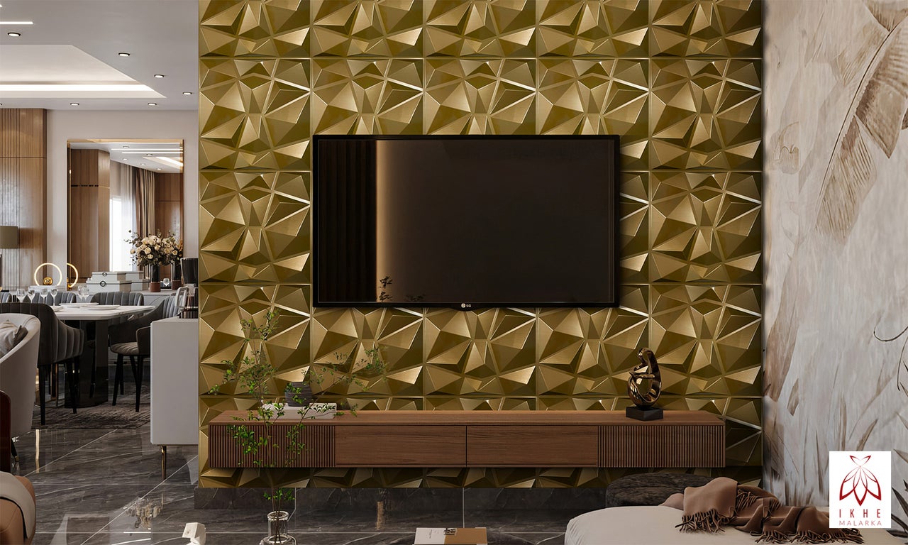 Lot de 12 panneaux muraux 3D en PVC – 3 m² – Effet diamant 