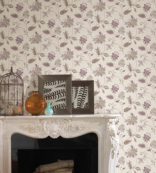 Papel pintado pared flor estilo inglés - georgette morado fine decor - rollo de 10 m x 0,53 m