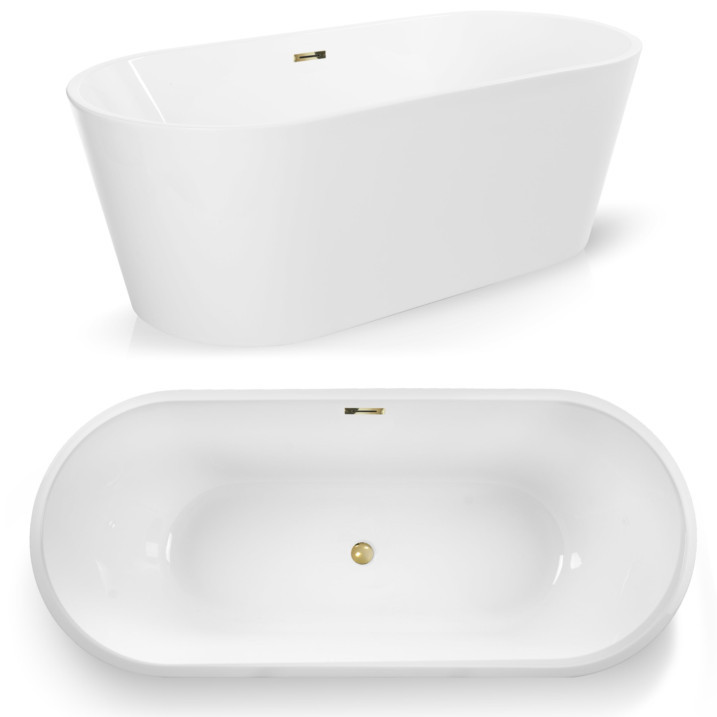 Wanna wolnostojąca biała owalna Akrylowa Callisto + syfon 170 x 74cm AKCESORIA ZŁOTE (KOREK I PRZELEW)