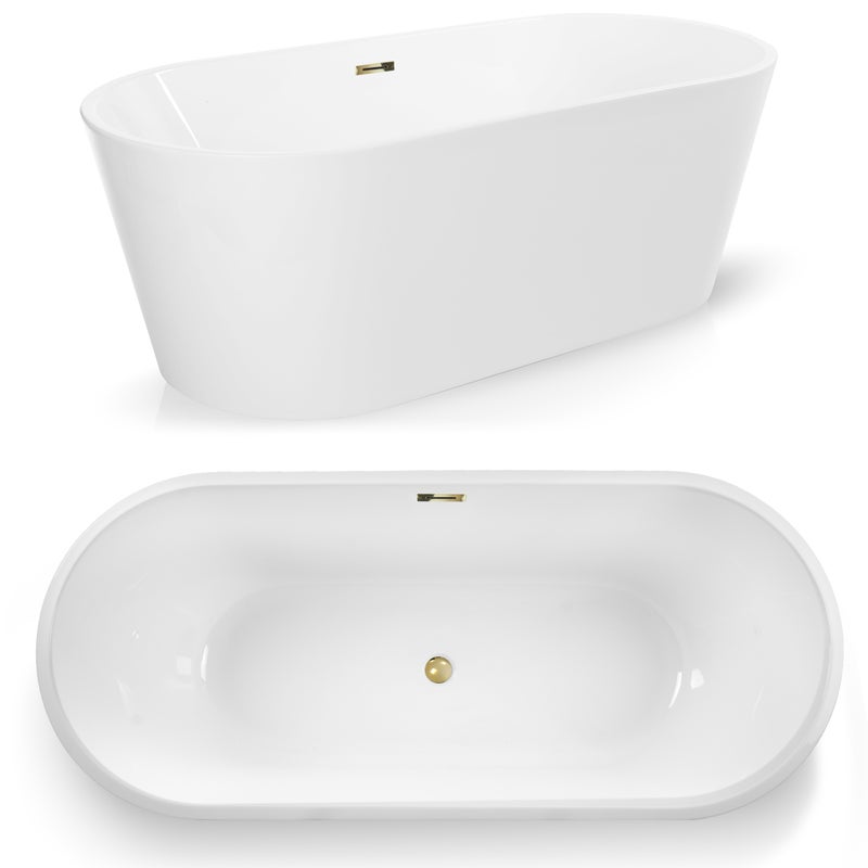 Wanna wolnostojąca biała owalna Akrylowa Callisto + syfon 170 x 74cm AKCESORIA ZŁOTE (KOREK I PRZELEW)
