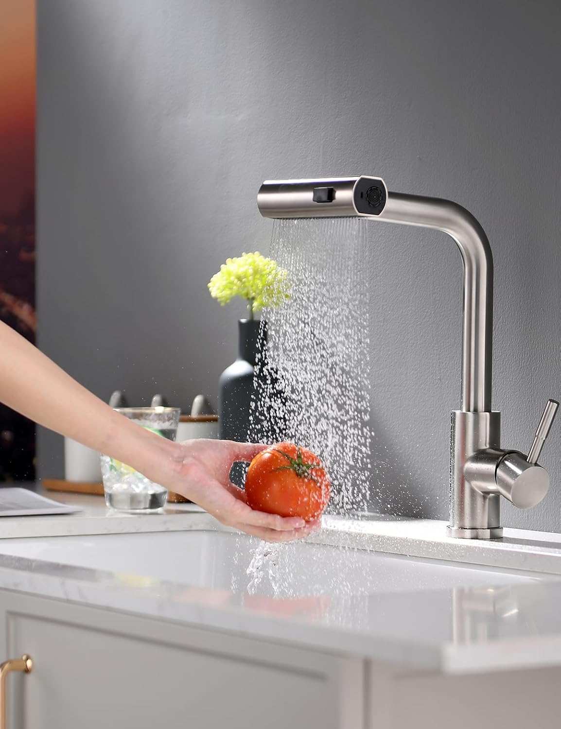 Obrotowa, wyciągana bateria kuchenna 360° – bateria jednouchwytowa do zlewu kuchennego – nikiel szczotkowany